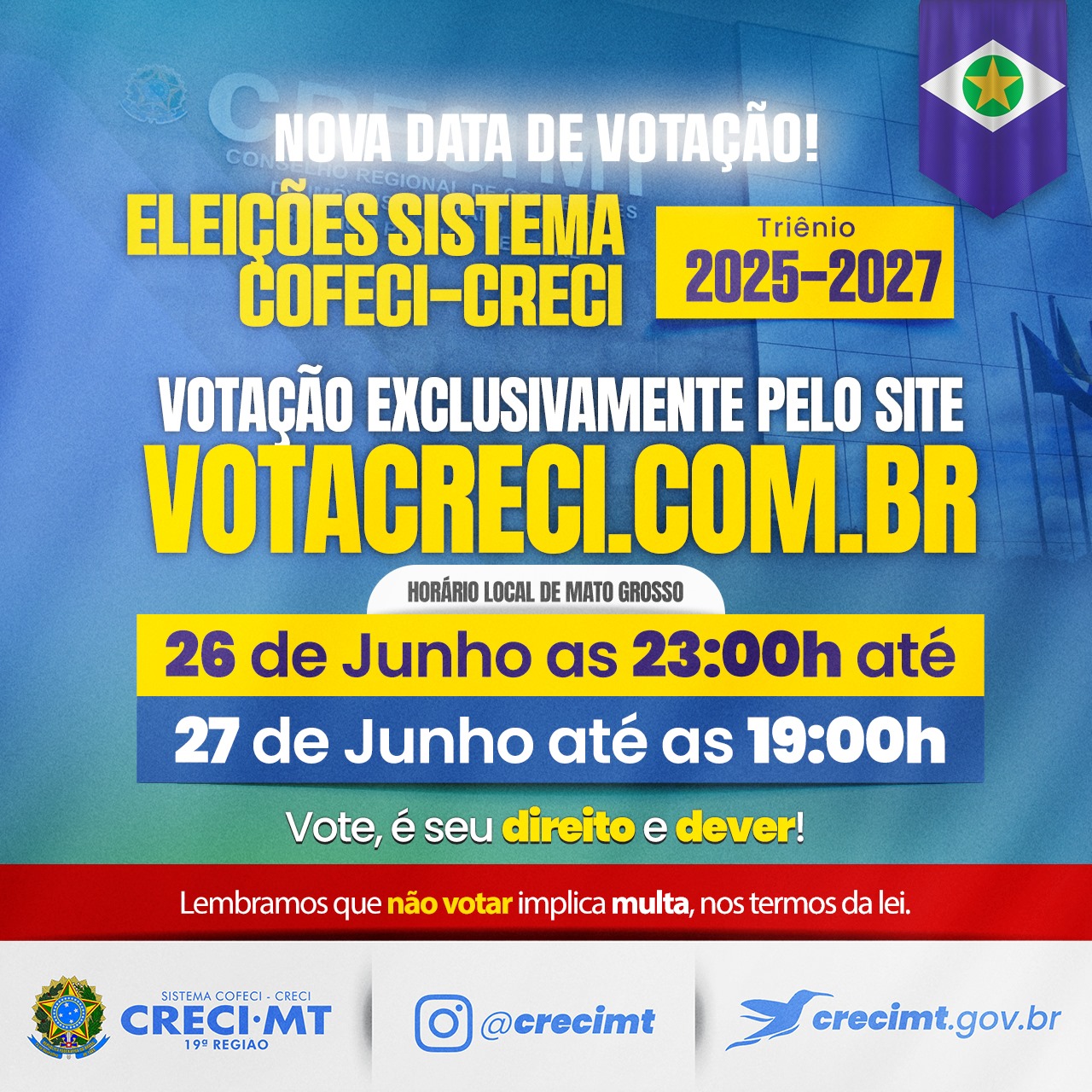 Imagem ELEIÇÕES DO CRECI-MT ESTÃO SE APROXIMANDO, É IMPORTANTE QUE VOCÊ PARTICIPE! - CRECI-MT